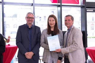 Rektor Professor Ralf Dringenberg, Hyun-Ah Kim und Prorektor Ulrich Schendzielorz.